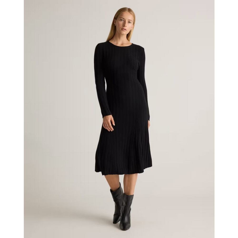 Quince Black Mongolian Cashmere Wide-Rib Midi Dress XL NWT
